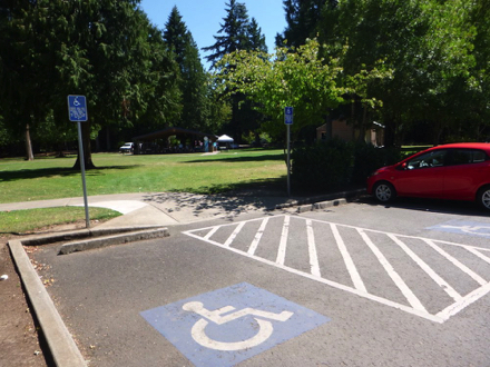 Cook Park has four parking lots with marked accessible parking spaces